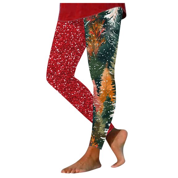 Gibobby Women Christmas Leggings High Waisted Yoga Pants Gym Running Workout Leggings Xmas Tree Print(XXL,AG)