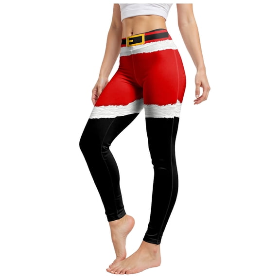 Gibobby Women Christmas Leggings Plus Size High Waist Workout Pants Tummy Control Printed Holiday Legging Tights Yoga Pants(L,Black)