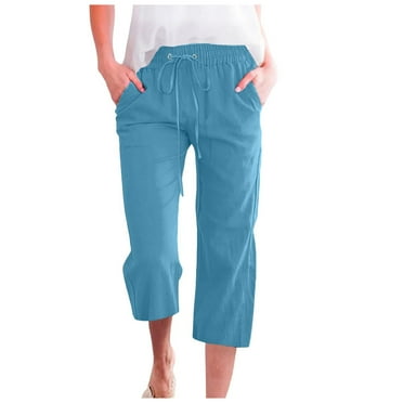 Gibobby Women Comfortable High Waisted Wide Leg Pants Drawstring Elastic Trousers Comfy Straight Leg Long Pants With Pockets Sky Blue,4XL