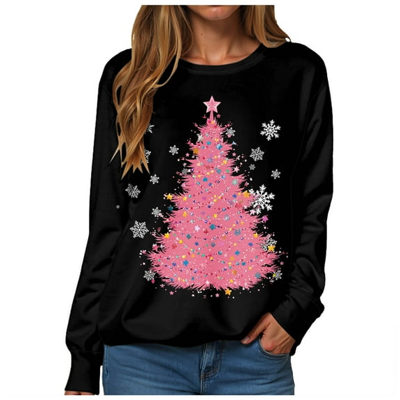 Gibobby Women Glitter Christmas Sweatshirts Oversized Sequin Funny Shirts Long Sleeve Sparkly Xmas Present Pullover Top(XXL,Pink)