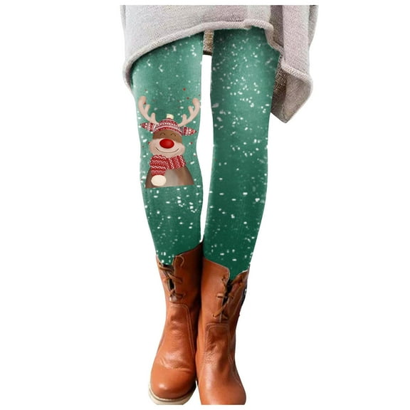 Gibobby Women Thanksgiving Leggings High Waist Christmas Patten Legging Tights(XXL,Green)