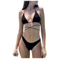 thumbnail image 1 of Gibobby Women Two Piece Swimsuit Sexy Swimwear Halter String Triangle Bikini Sets(Black,XL), 1 of 7