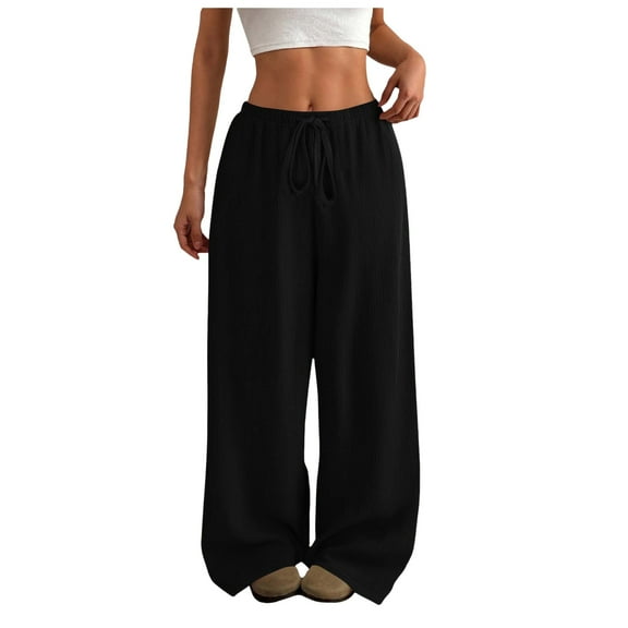 Gibobby Women Wide Leg Yoga Pants Drawstring Casual Loungewear Loose Solid Sweatpants with Pockets(Black,XL)