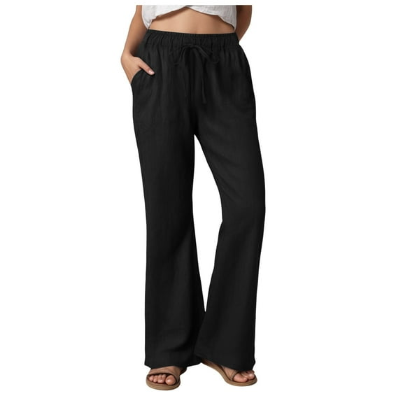 Gibobby Women Yoga Sweatpants Pajama Wide Leg Cotton Drawstring Lounge Pants Leisure Fleece Lined High Waist Yoga Pants for Winter(Black,L)