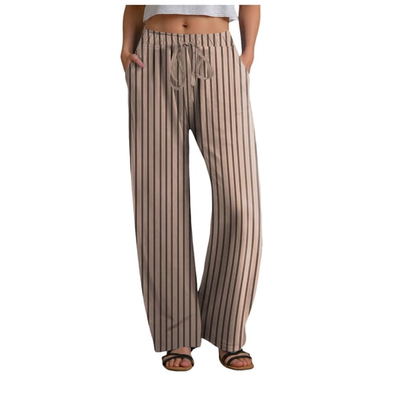 Gibobby Women's Casual Joggers Sweatpants Solid Color Drawstring High Waist Wide Leg Sport Trousers(Khaki,S)