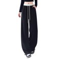 thumbnail image 1 of Gibobby Women's Causal Drawstring High Waist Baggy Straight Wide Leg Sweatpants with Pockets Thermal Lined Women's Winter Pants(Black,M), 1 of 9