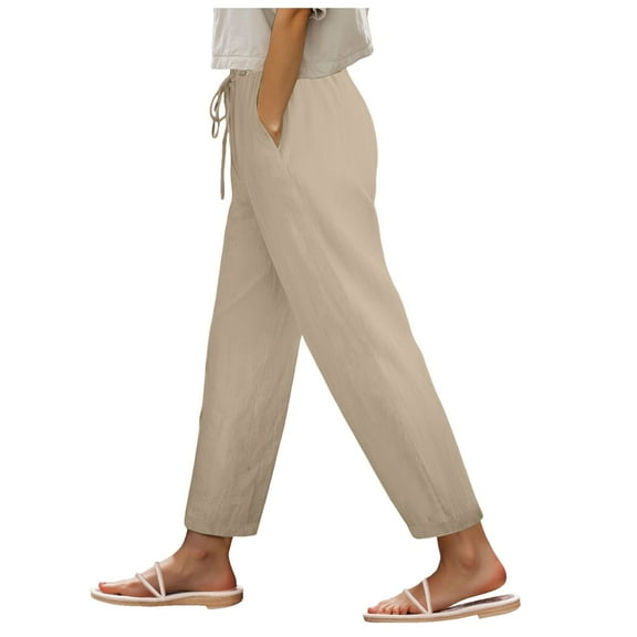 Gibobby Women's High Waisted Drawstring Waist Wide Leg Sweatpants with Pockets Casual Loose Yoga Pants Thermal Lined Women's Winter Pants(Khaki,L)