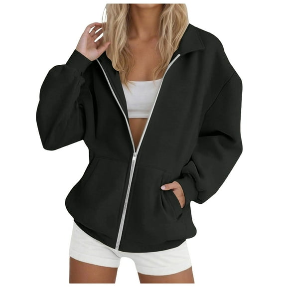 Gibobby Women's Long Sleeve Coat Ladies Solid Color Zipper Hoodies Pockets Winter Hoodied Sweatshirt Fall Winter Coat(M,Black)
