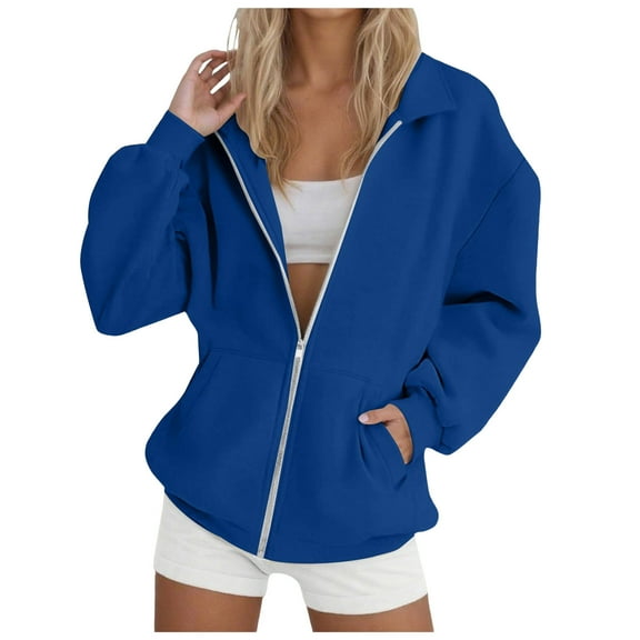 Gibobby Women's Long Sleeve Coat Ladies Solid Color Zipper Hoodies Pockets Winter Hoodied Sweatshirt Fall Winter Coat(M,Blue)