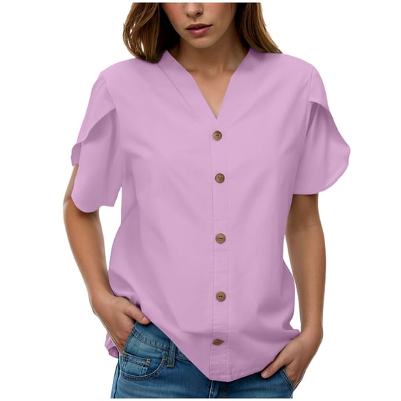 Gibobby Women's Summer Hawaiian Shirts Floral Short Sleeve Button Up Shirts Hawaii Tropical Beach Tops Outfits(Pink,M)