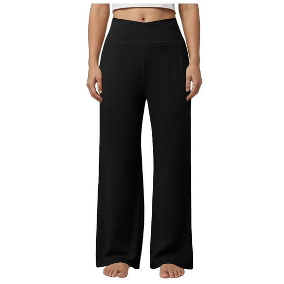 Gibobby Women's Wide Leg Pants Elastic Waist Casual Pants Summer Loose Fit Sweatpants with Pockets Drawstring(Black,L)