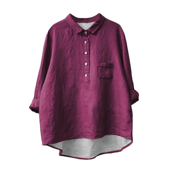 Gibobby Womens Button Up Shirts Dress Shirts Long Sleeve Blouses V Neck Solid Casual Tunics Tops with Pockets(Dark Purple,S)