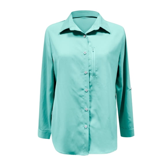 Gibobby Womens Button Up Shirts Dress Shirts Long Sleeve Blouses V Neck Solid Casual Tunics Tops with Pockets(Mint Green,S)