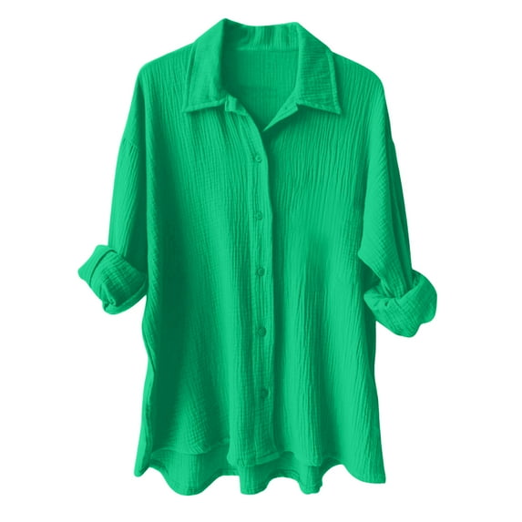 Gibobby Womens Button Up Shirts Dress Shirts Long Sleeve Wrinkle Free Collared Work Office Solid Blouses Tops(Dark Green,L)