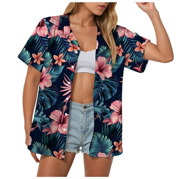 Gibobby Womens Short Sleeve Casual Button Up Shirts Summer Soft Fashion Cotton Blouses Tops with Pocket(Navy,S)