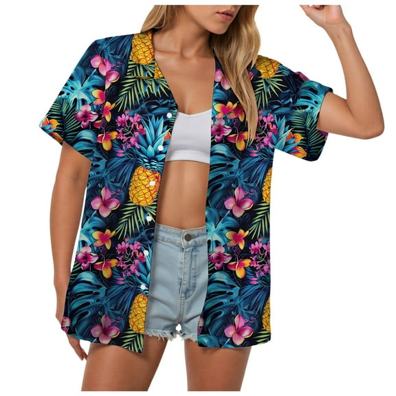 Gibobby Womens Short Sleeve Striped Shirts Casual Button Up V Neck Work Blouses Tops(Dark Blue,S)