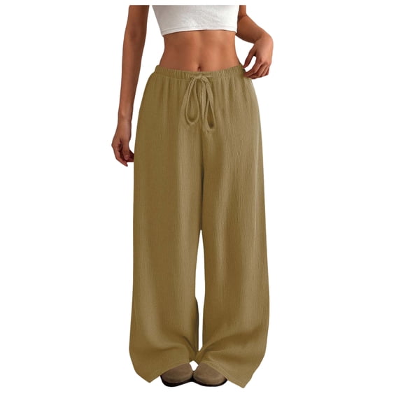 Gibobby Womens Wide Leg Sweatpants Casual Loose Solid Color Pants Comfy Lounge Joggers Sweatpants Fleece Lined High Waist Yoga Pants for Winter(Khaki,M)