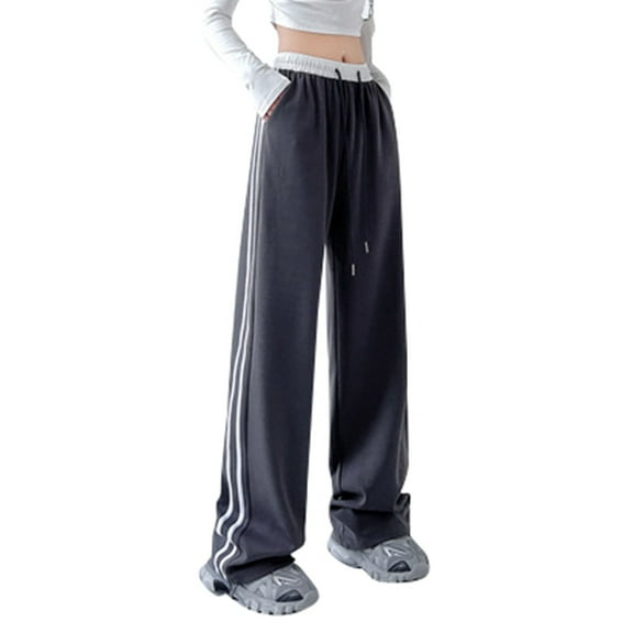 Gibobby Womens Wide Leg Sweatpants Elastic High Waisted Sweat Pants Baggy Trousers with Pockets(Dark Gray,L)
