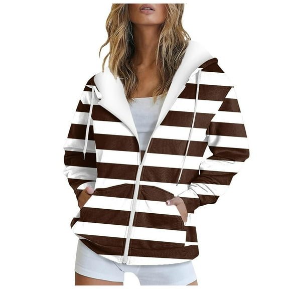 Gibobby Zip Up Hoodie Women Women Casual Long Sleeve Zip Up Hooded Sweatshirt Hoodies Fall Winter Coat(XL,Brown)