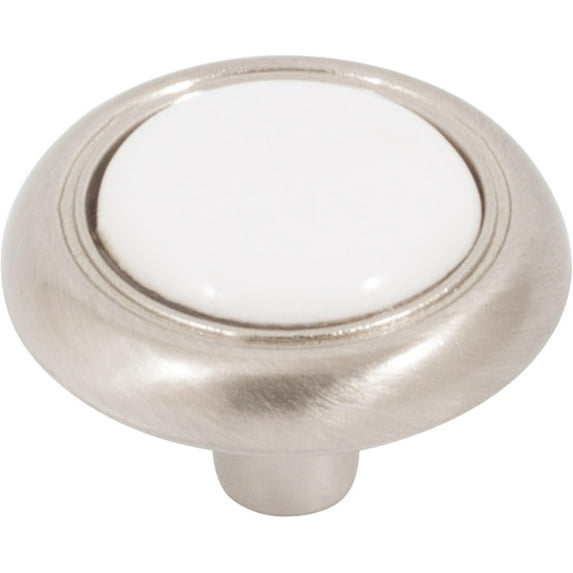 Gibraltar Cabinet Knob, 1-1/4 Inches, Satin Nickel & White by Stone Harbor Hardware