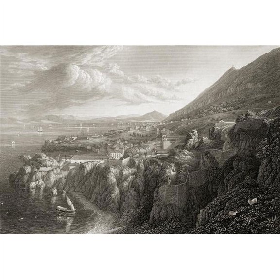 Gibraltar From Above Camp Bay From The Original Painting by Lt. Col. Batty F.R.S., From The Book -Select Views of Some of The Principal Cities of Europe Published London 1832 Engraved by J.C.Varra