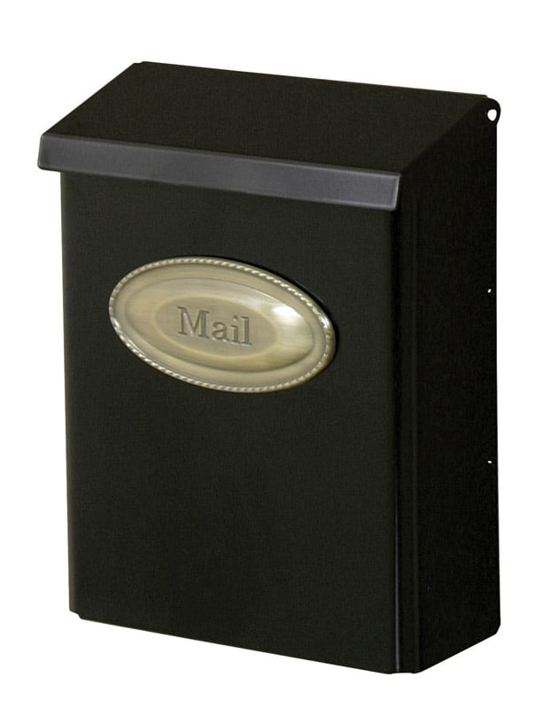 Black Steel Lockable Wall-Mount Mailbox with Decorative Emblem