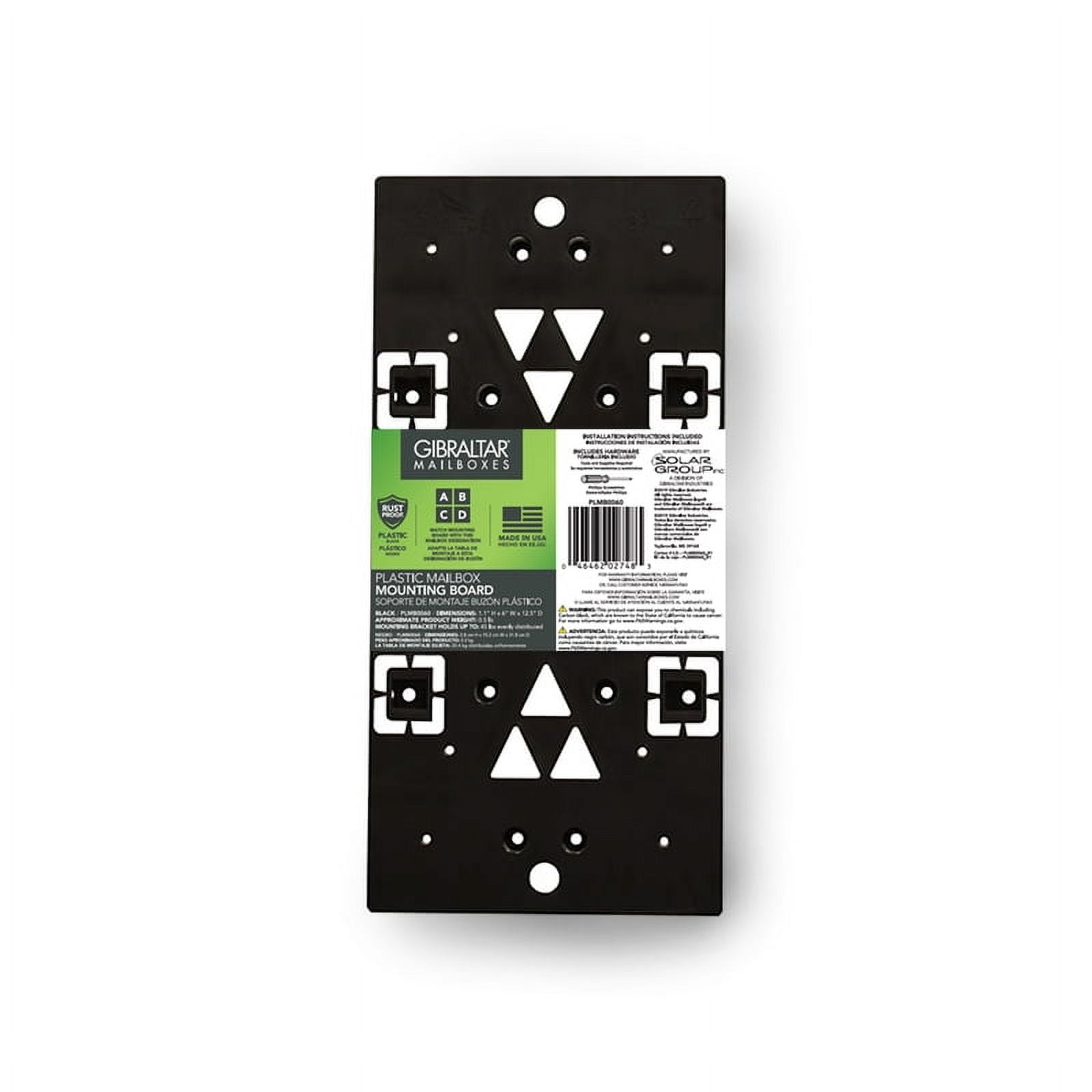 Black Polypropylene Mailbox Mounting Board with Hardware