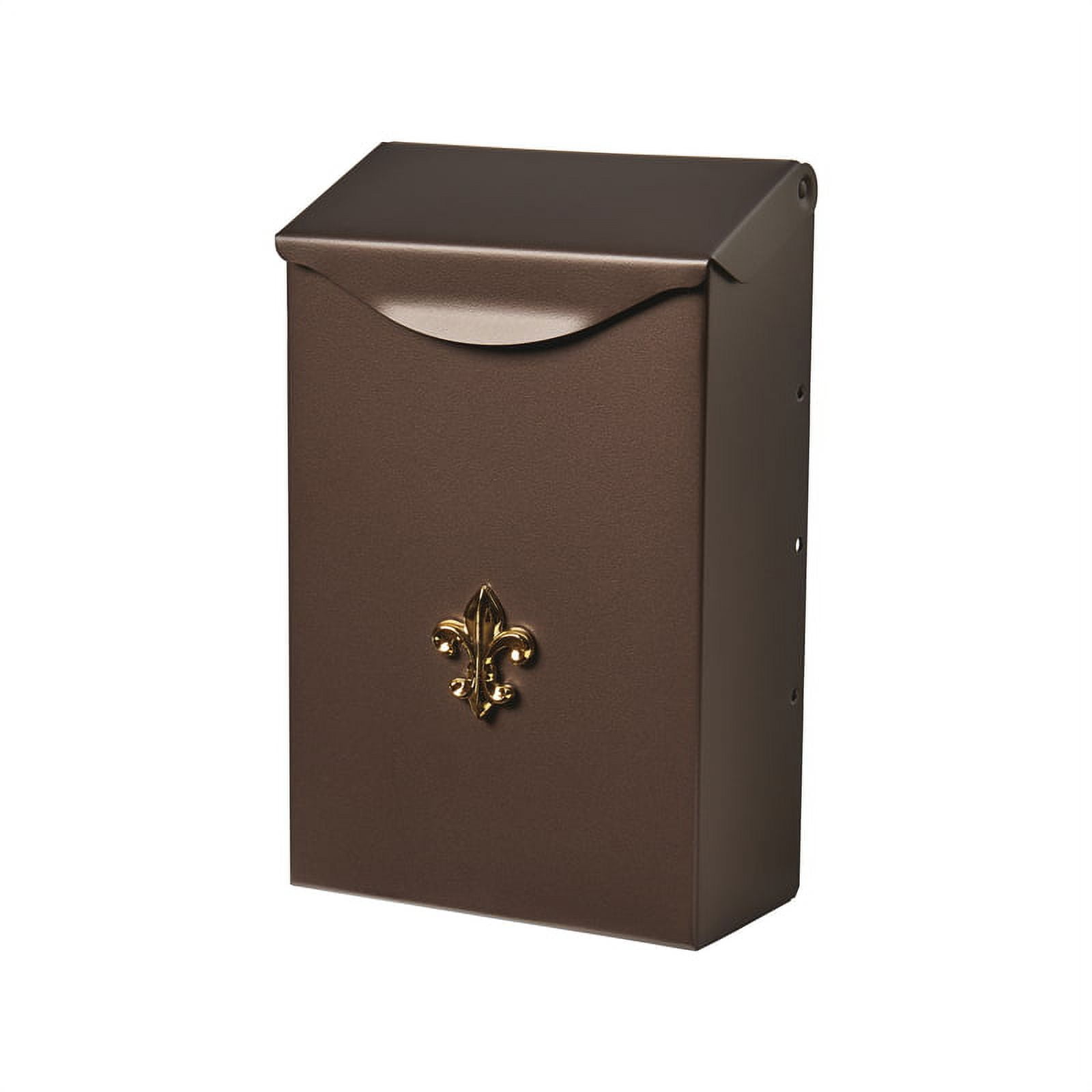 Small Venetian Bronze Steel Wall Mount Mailbox with Fleur-de-Lis Emblem