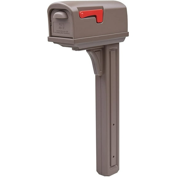 Gibraltar Mailboxes Classic Medium Capacity Double-Walled Plastic Mocha, All-In-One Mailbox & Post Combo Kit, GCL10000M