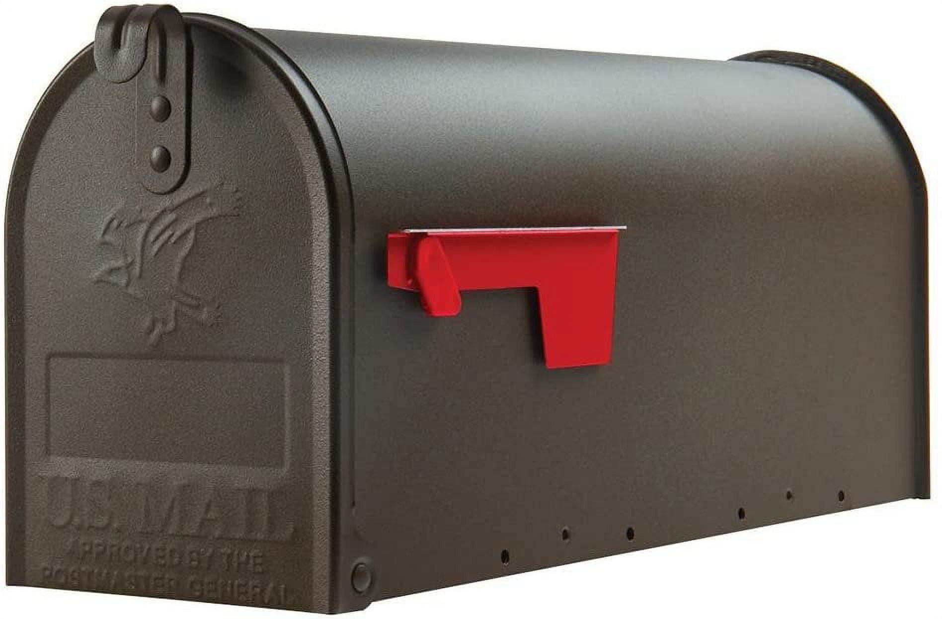Bronze Medium Steel Post-Mount Mailbox with Red Flag