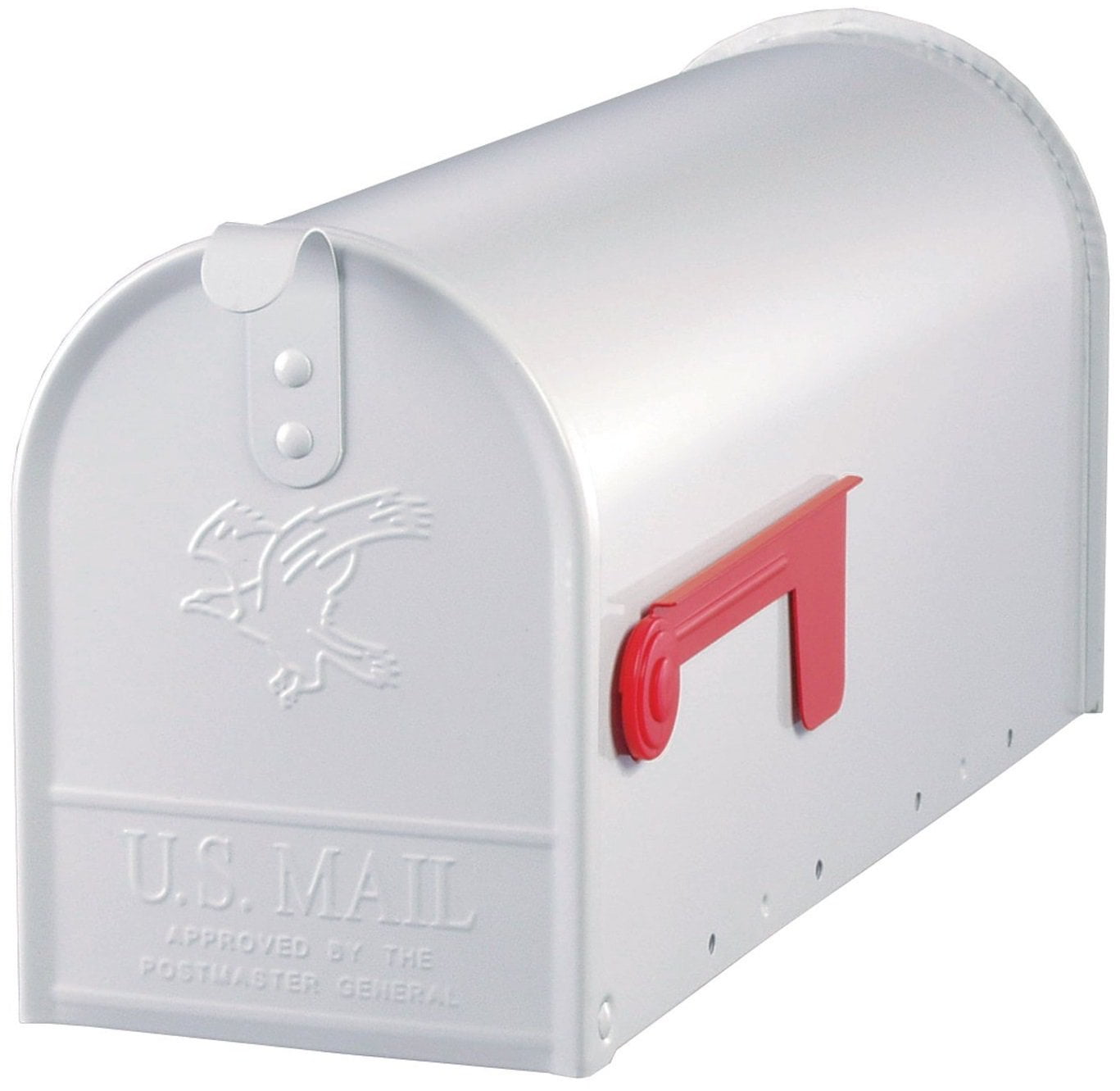 White Medium Steel Post-Mount Mailbox with Red Flag