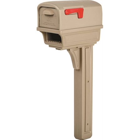 Gibraltar Mailboxes Gentry Large Capacity Double-Walled Plastic Mocha, All-In-One Mailbox & Post Combo Kit, GGC1M0000