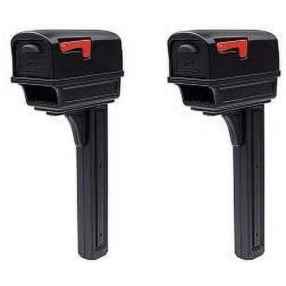 Gibraltar Mailboxes Gentry Large Capacity Double-Walled Plastic Black, All-in-One Mailbox & Post Combo Kit, GGC1B0000 2-Pack