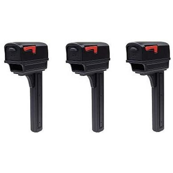 Gibraltar Mailboxes Gentry Large Capacity Double-Walled Plastic Black, All-in-One Mailbox & Post Combo Kit, GGC1B0000 3-Pack