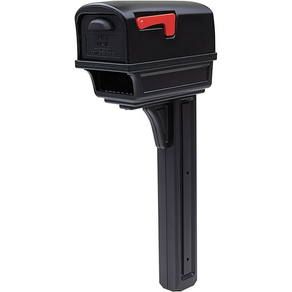 Gibraltar Mailboxes Large Gentry Black All-In-One Mailbox & Post Combo, Double-Walled Plastic