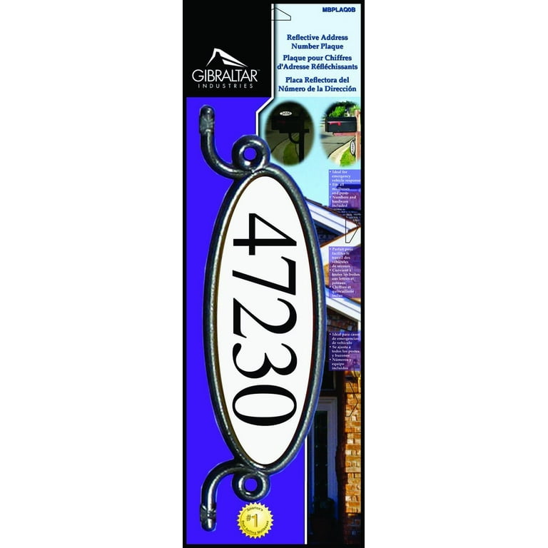 Gibraltar Mailboxes Reflective Address Plaque, Black Plastic