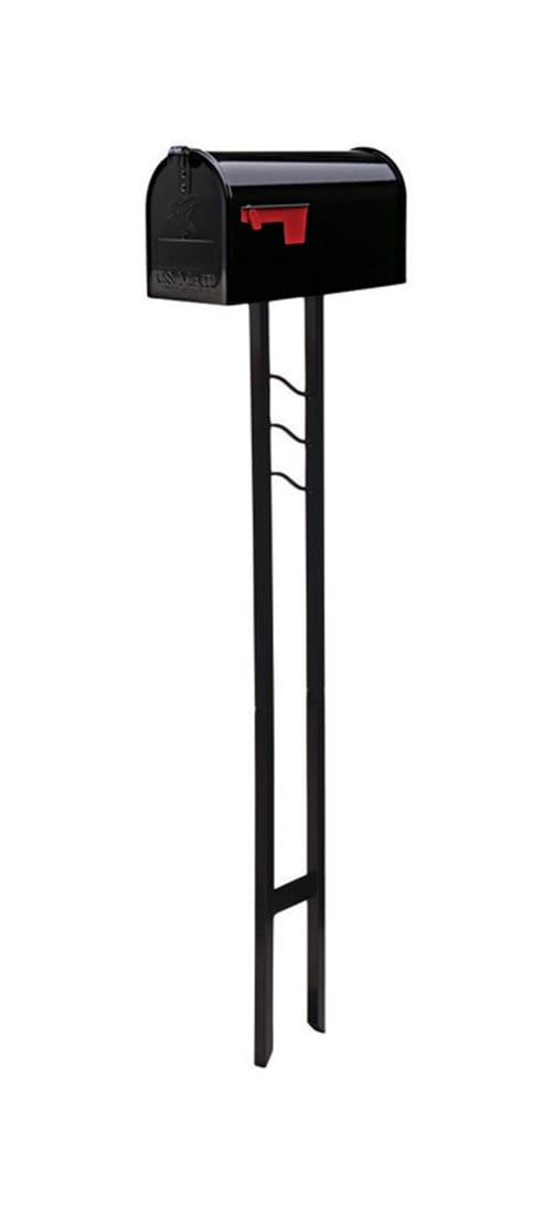 Black Steel Medium Mailbox with Post Combo