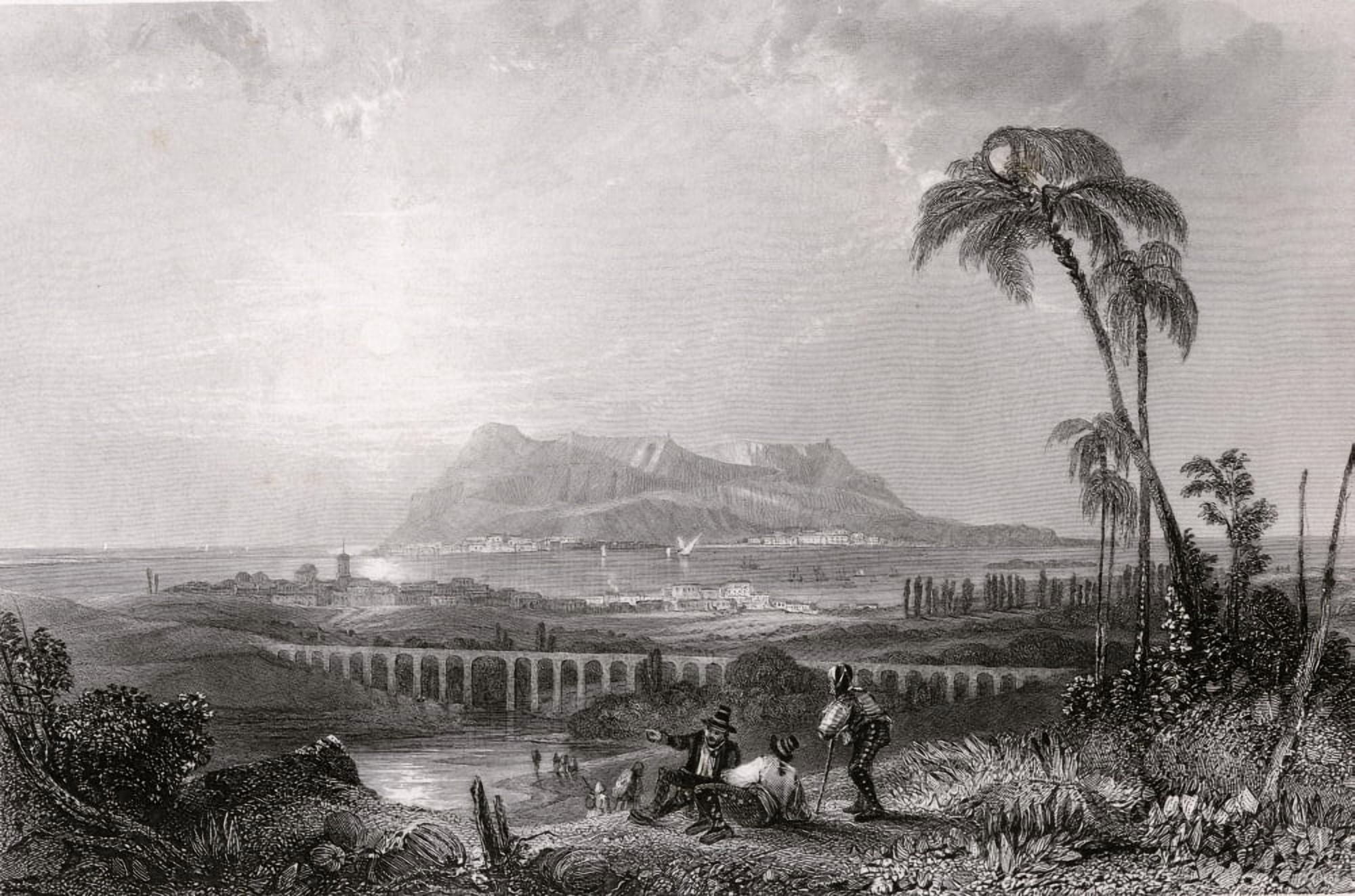Gibraltar Seen From Algeciras 19Th Century Print Drawn From Nature By Lieutenant HE Allen (Royal Engineers) Engraved By C Bentley Canvas Art - Ken Welsh  Design Pics (36 x 24)