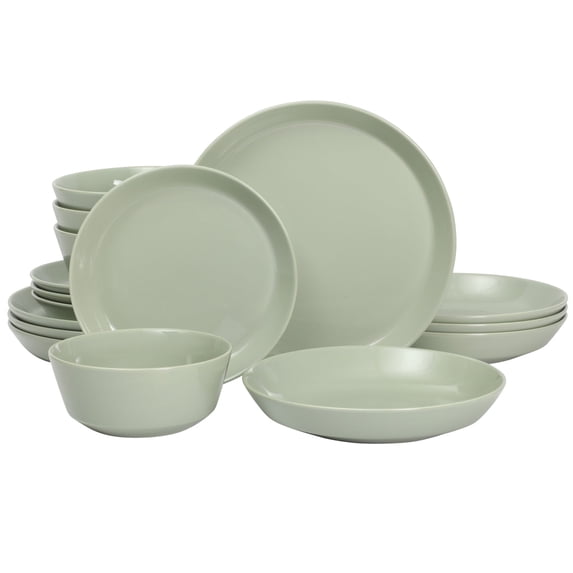 Gibson Home Summer Shades 16 Piece Plates and Bowls Dishes Service for 4 Porcelain Dinnerware Set - Green