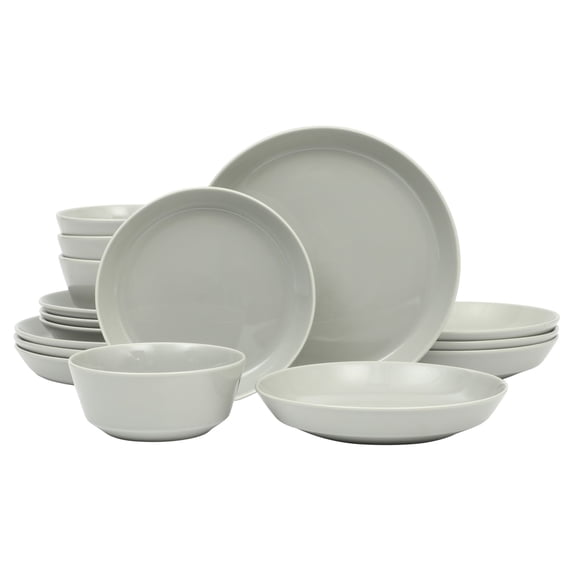 Gibsn Home Summer Shades 16 Piece Plates and Bowls Dishes Service for 4 Porcelain Dinnerware Set - Grey
