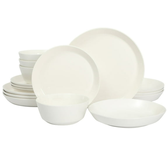 Gibson Home Summer Shades 16 Piece Plates and Bowls Dishes Service for 4 Porcelain Dinnerware Set - White