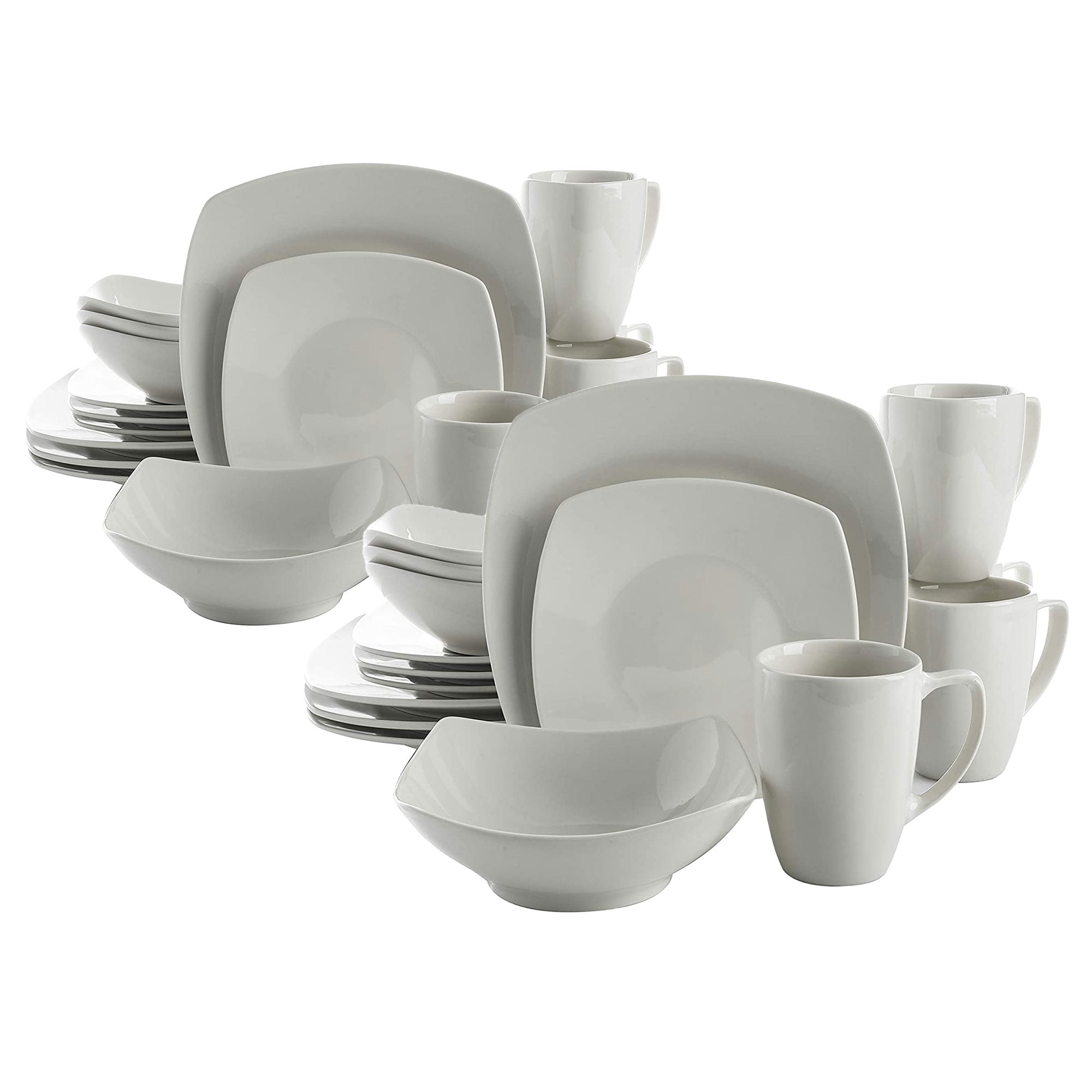 White Square Porcelain Dinnerware Set for 8, 32 Pieces