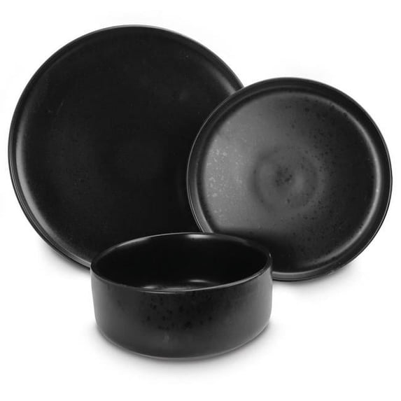 Gibson 120857.12 Stone Lava Dinnerware Set Service for 4 - Matte Black - 12 Piece