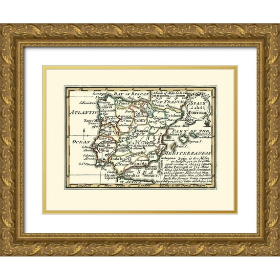 Gibson 18x14 Gold Ornate Wood Framed with Double Matting Museum Art Print Titled - Spain Portugal - Gibson 1758