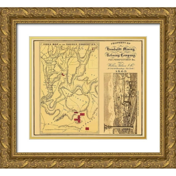 Gibson 29x26 Gold Ornate Wood Framed with Double Matting Museum Art Print Titled - Humboldt Mining Refining Company PA - Gibson 1865