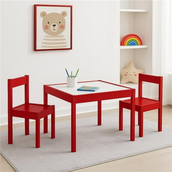 Olive & Opie Gibson 3-Piece Dry Erase Kids Table And Chair Set Red