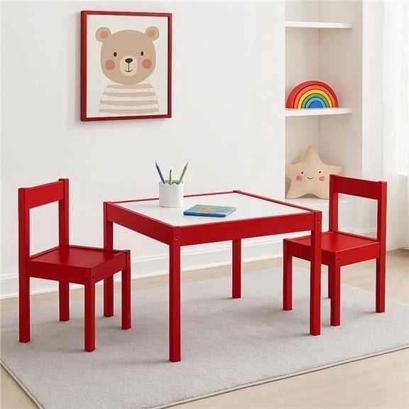 Olive & Opie Gibson 3-Piece Dry Erase Kids Table And Chair Set, Red