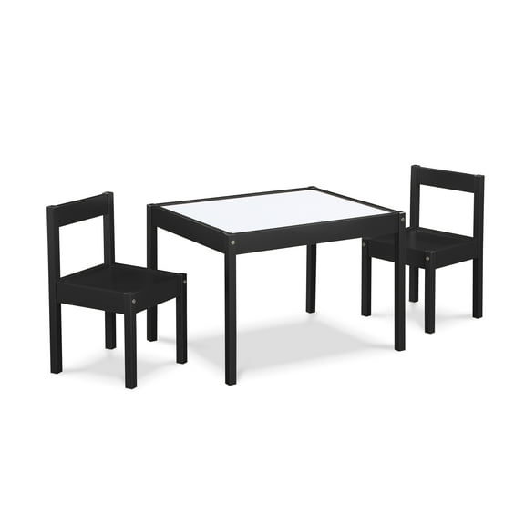 3-Piece Kids Table & Chair Set - Black Dry Erase Table with 2 Chairs, Wooden Art & Activity Set Five