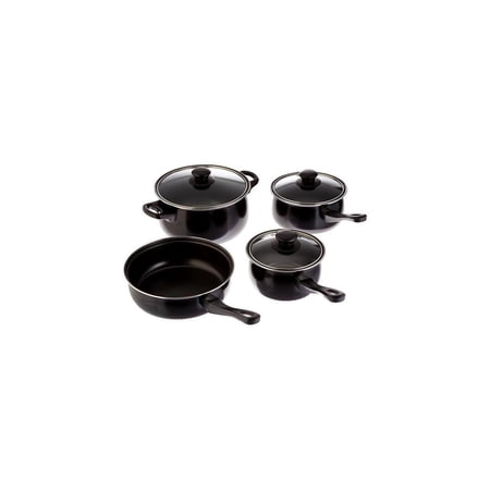 Gibson 7 Piece Carbon Steel Nonstick Pots and Pans Cookware Set with Lids, Black