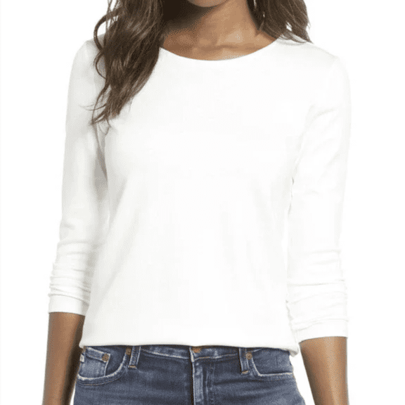 Gibson Baby Ponte Bow Back Long Sleeve Top in Ivory, Size S